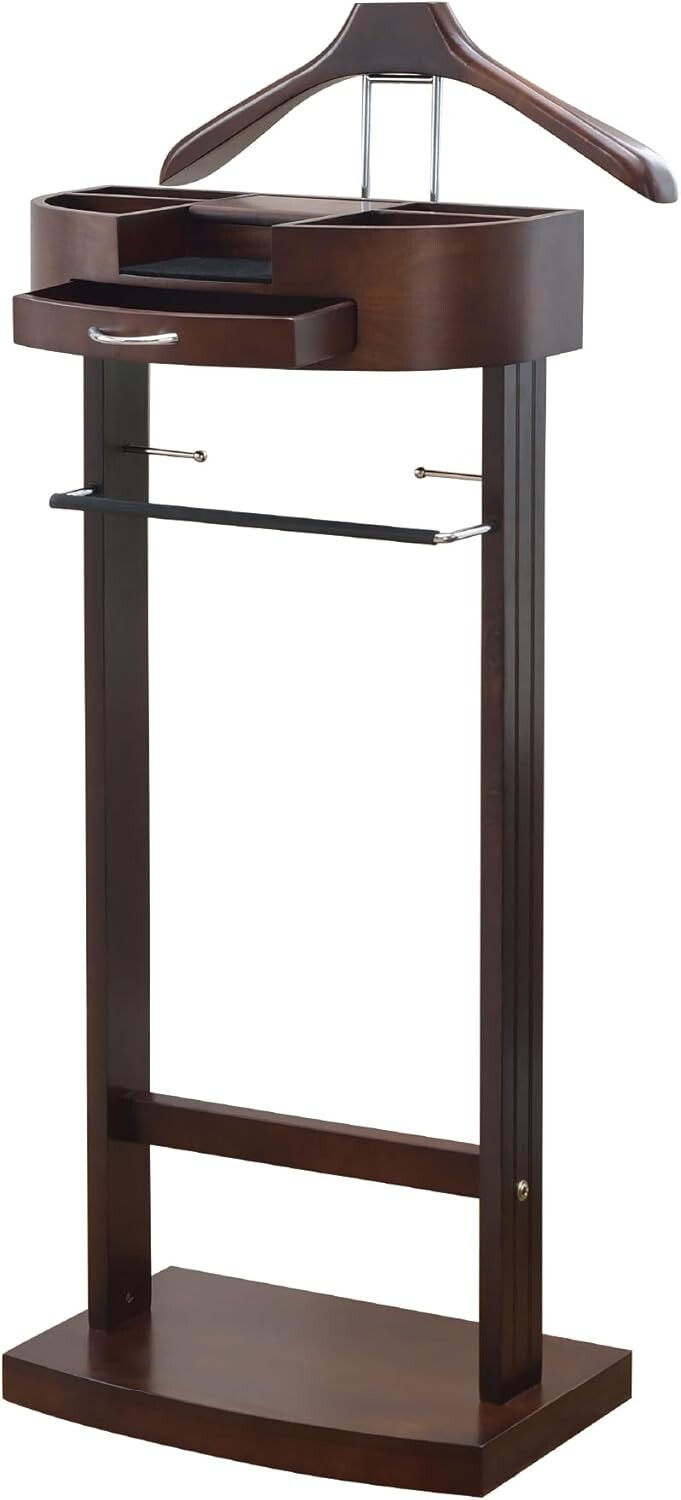 Proman Products – Crescent Moon Valet, Mens Valet Stand with Drawer, Top Tray