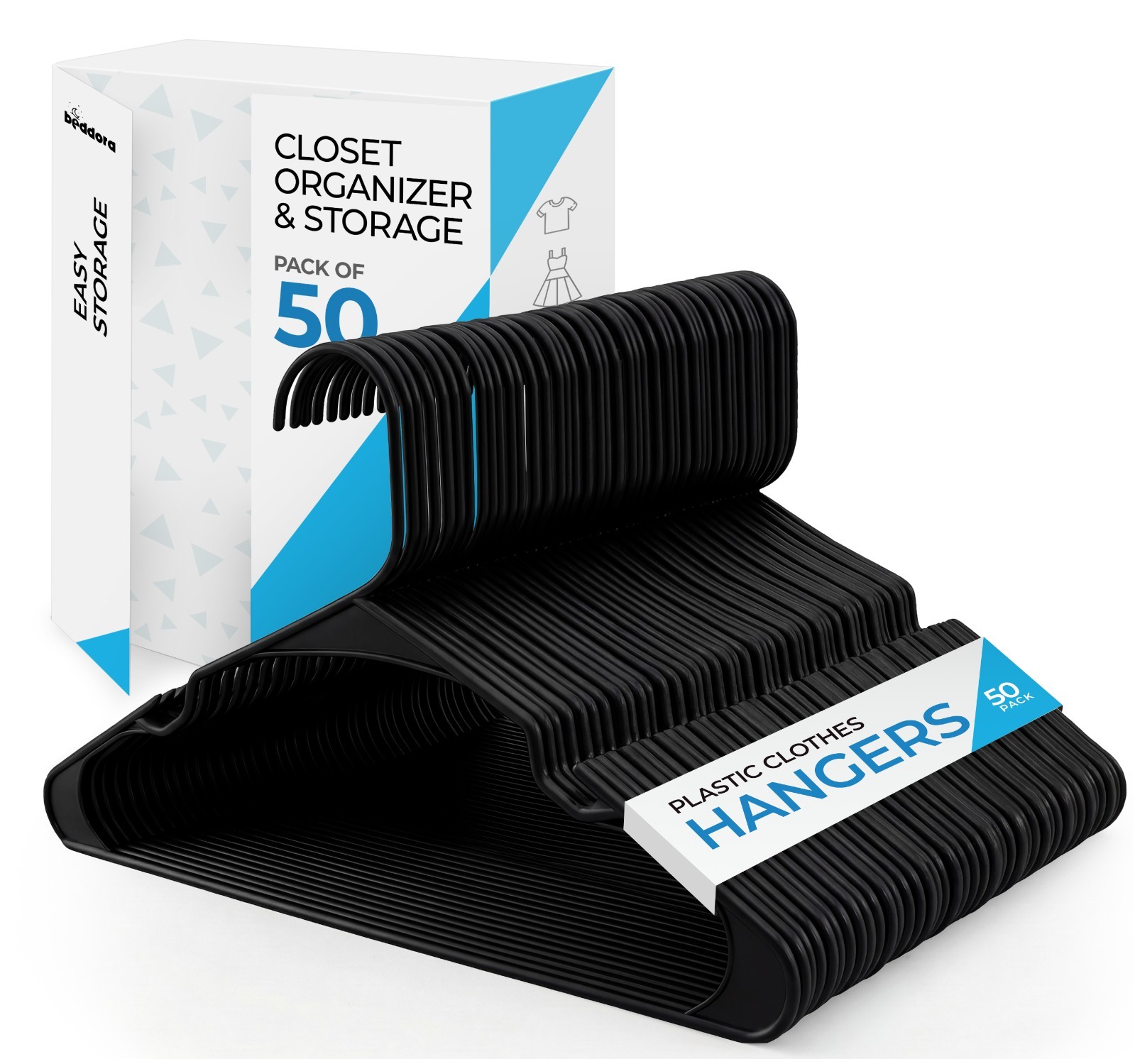 Heavy-Duty Non-Slip Plastic Clothes Hangers – 20/50 Pack, White & Black