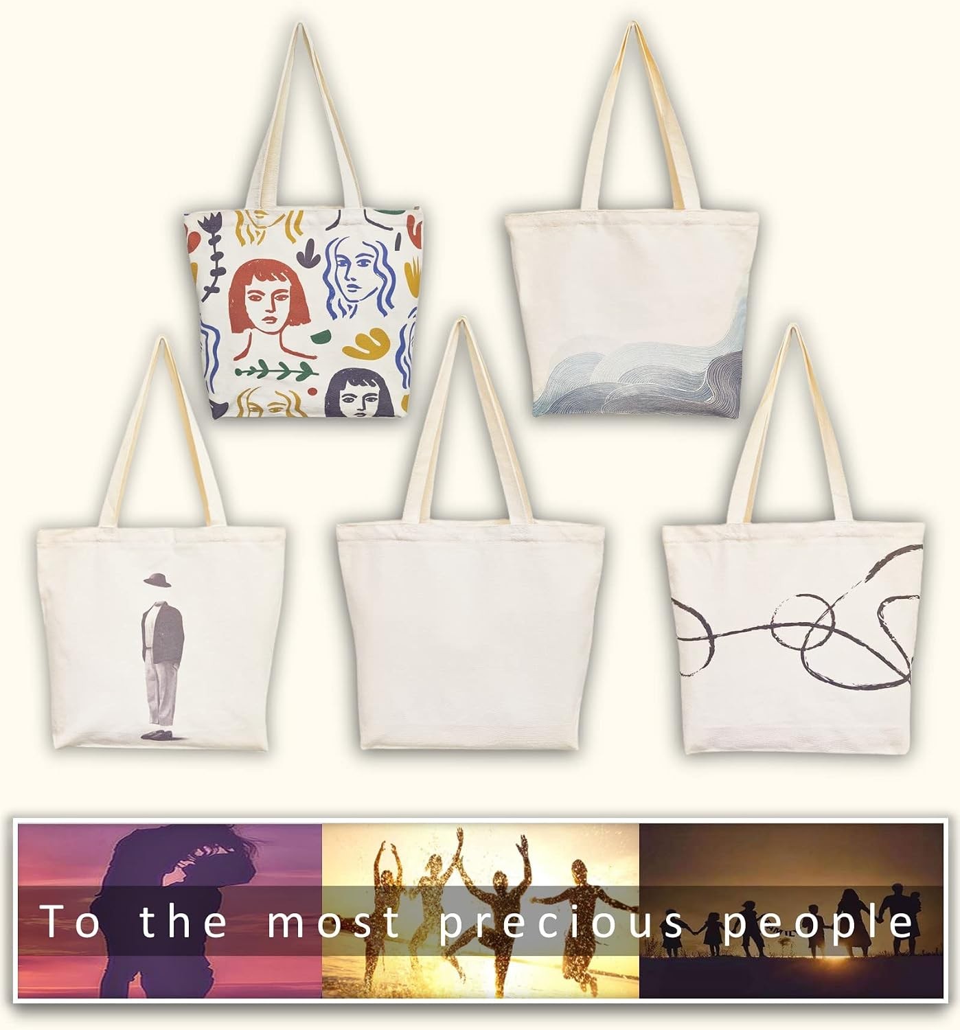 Canvas Tote Bag, Pockets, Zipper, Durable, Lightweight, Cotton Shopping Cloth