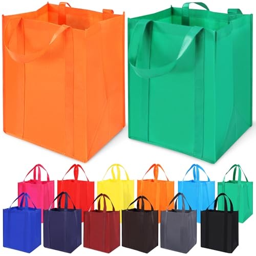 12 Pack Large Reusable Grocery Bags Heavy Duty Nonwoven Fabric 40 lbs