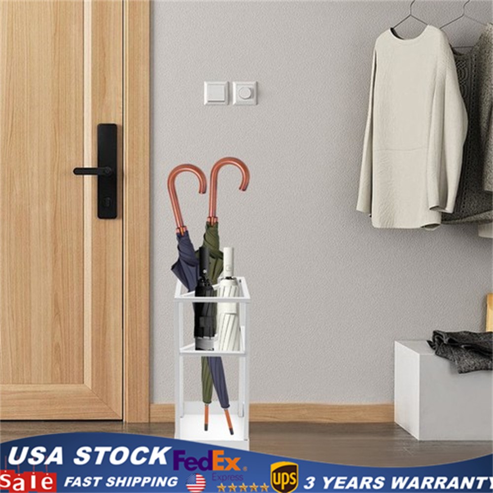 Metal Square Umbrella Rack Cane Holder Modern Entryway Umbrella Rack w/Drip Tray