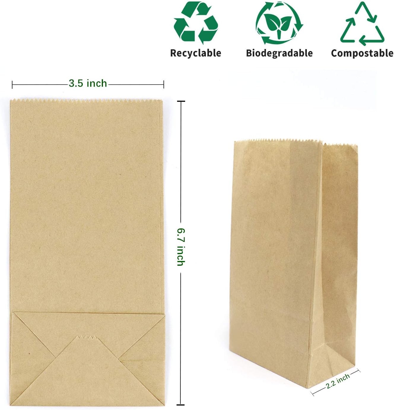Mini Brown Paper Bags, 50pcs Small Kraft Paper Bag 1 LB 3.5×2.2×6.7” Baby Shower