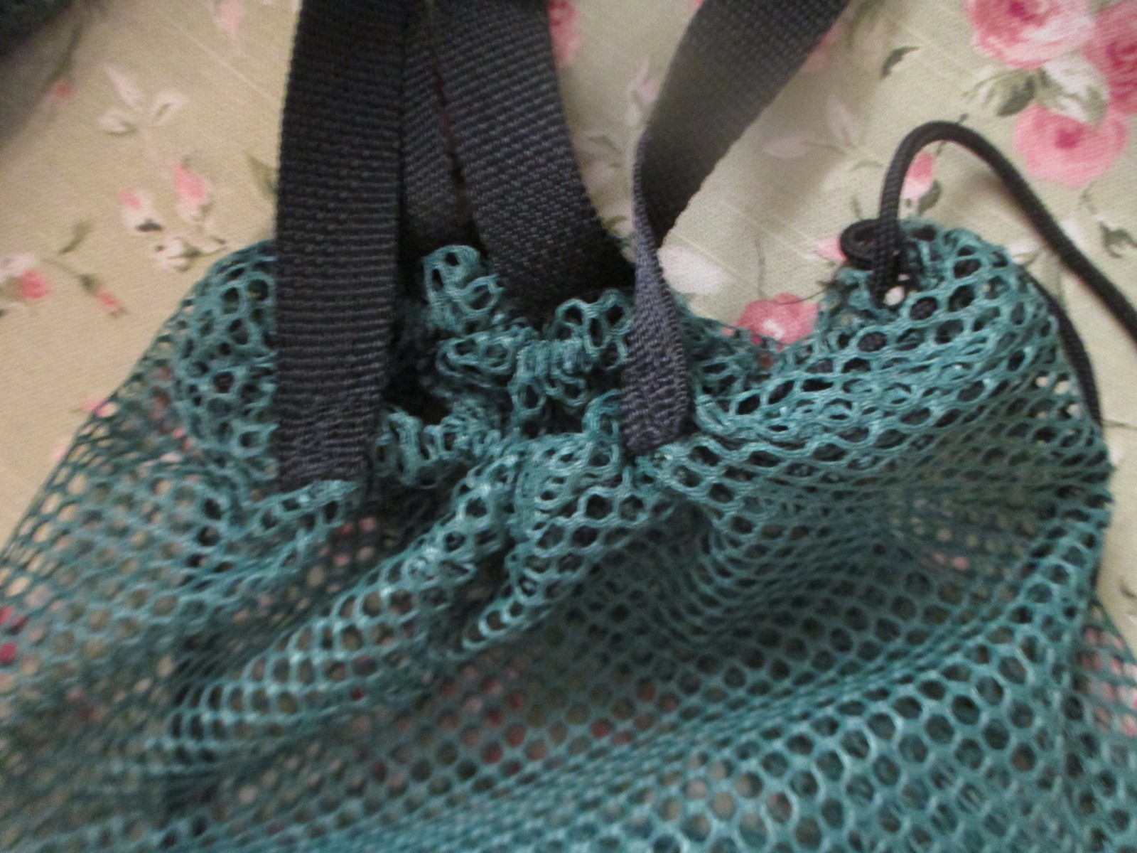 5 PCS Green Black Drawstring Mesh Shopping Reuseable Bags New