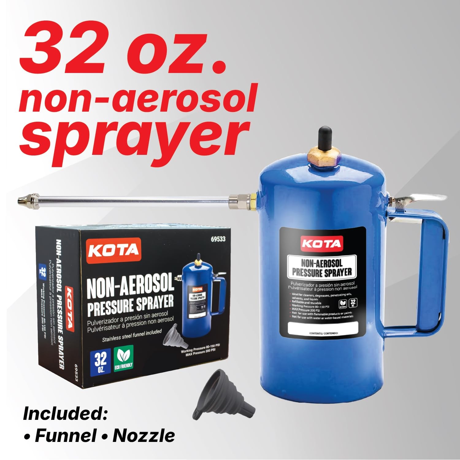Refillable Pressure Sprayer Bottle for Oil, Solvent, Degreasers – 32oz