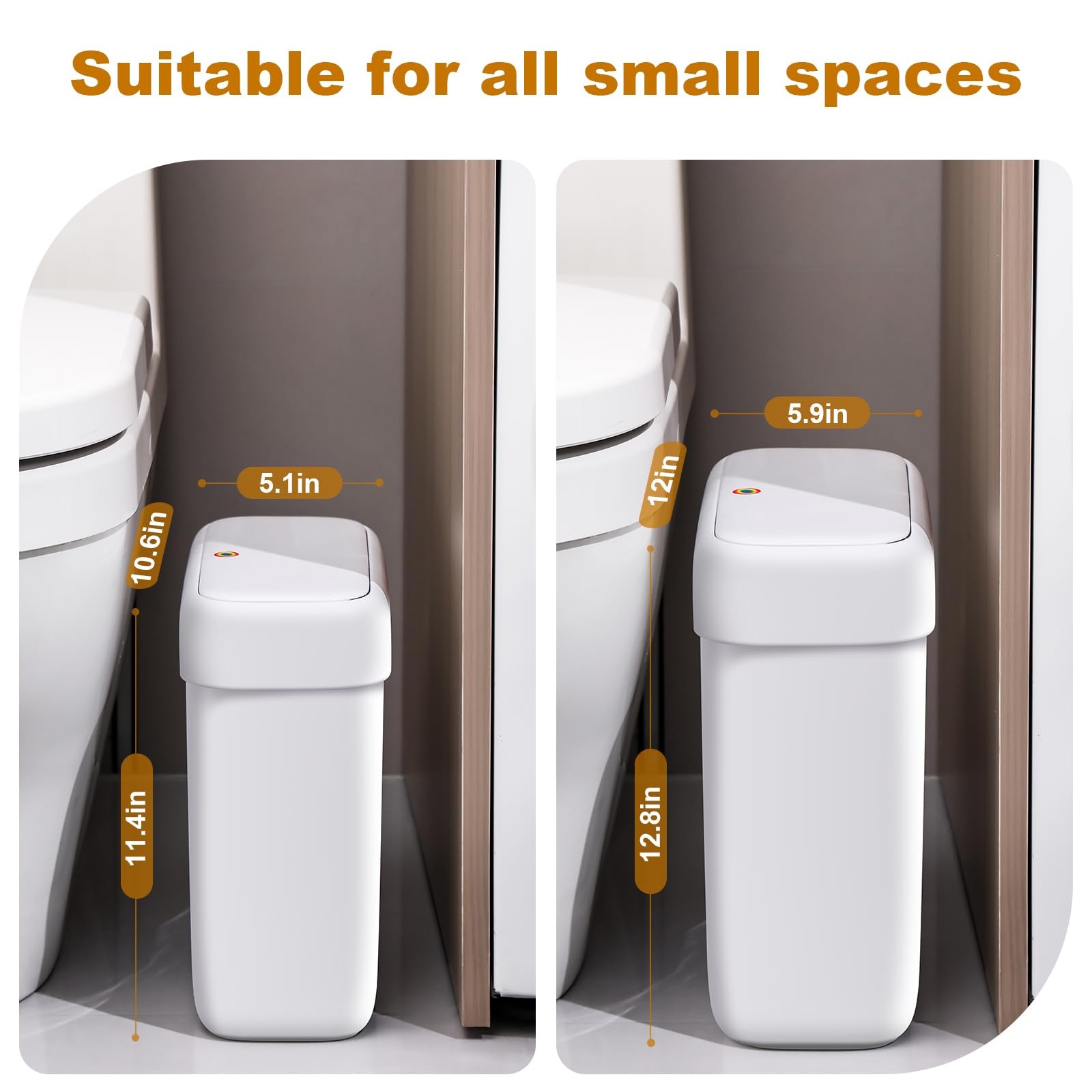 2 Pack Bathroom Trash Can with Lid, 3 Gal/12 L & 2.7 Gal/10L Garbage Can with…
