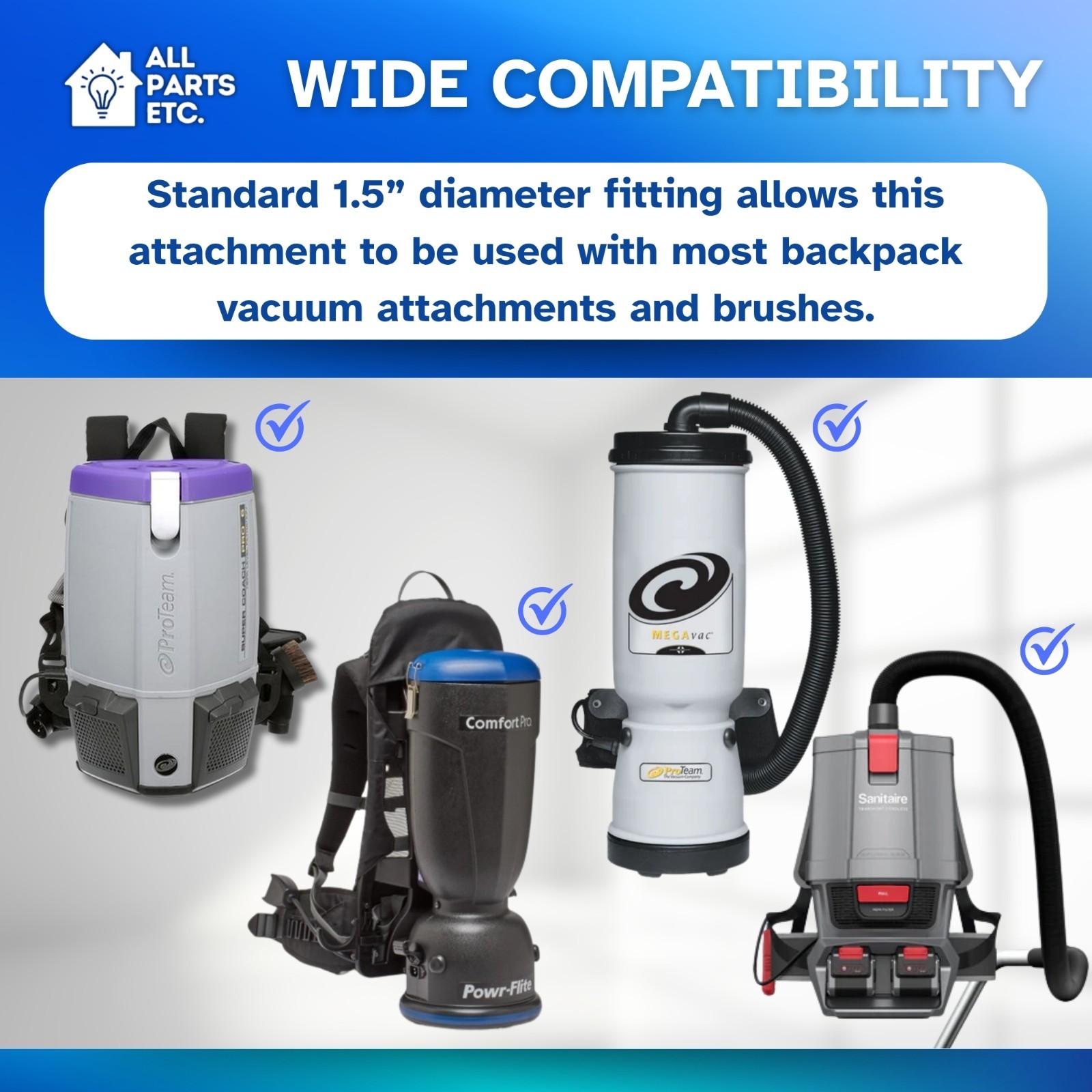 1.5″ Backpack Vacuum Dust Brush Attachment Fits with ProTeam, Powr-flite, others
