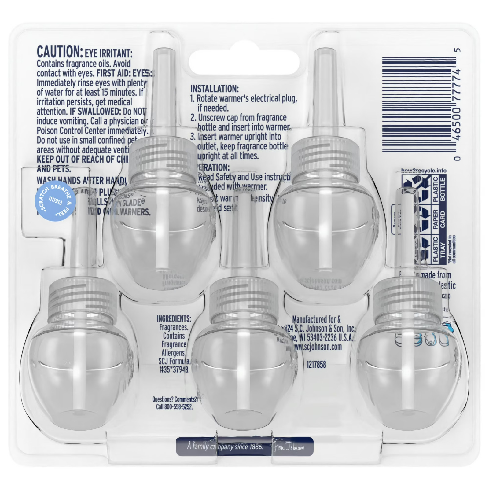 Glade PlugIns Scented Oil 5 Refills, Air Freshener, Clean Linen, Essential Oil I