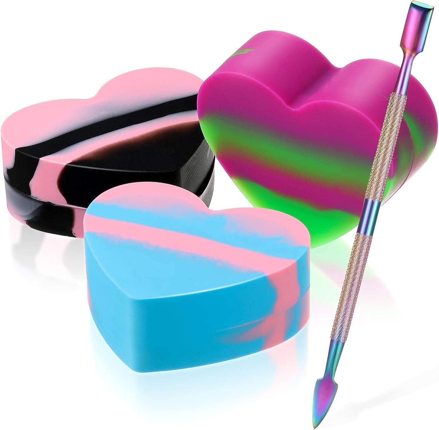 3 Pieces Heart Shaped Silicone Wax Containers Assorted Colors Silicone…
