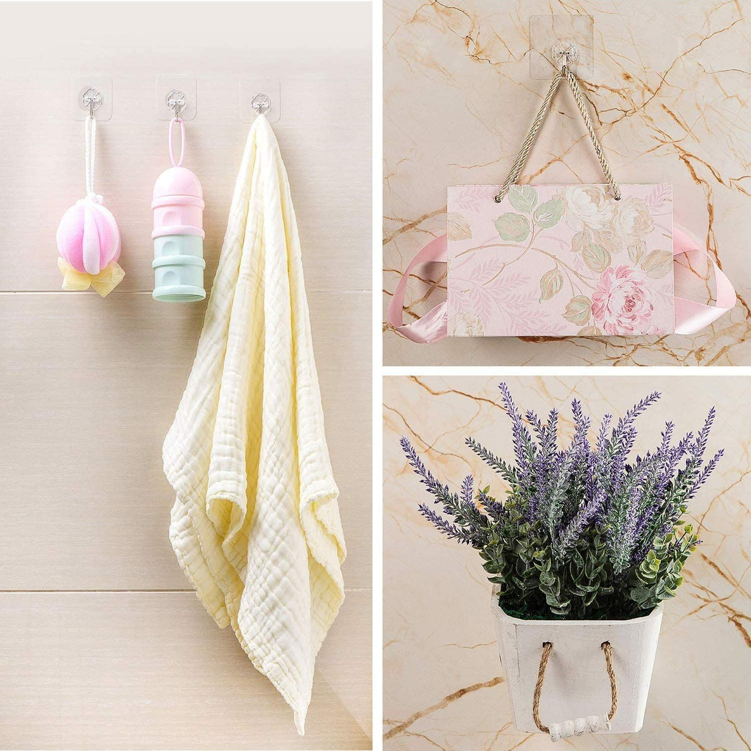 8 PCS Transparent Adhesive Wall Hooks 30 lb Max Heavy Duty Waterproof Office