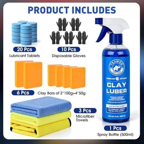 TEAWOO Clay Bars Kit, 6 Clay Bars & 20 PCS Lubricant Tablets, Complete 6 count