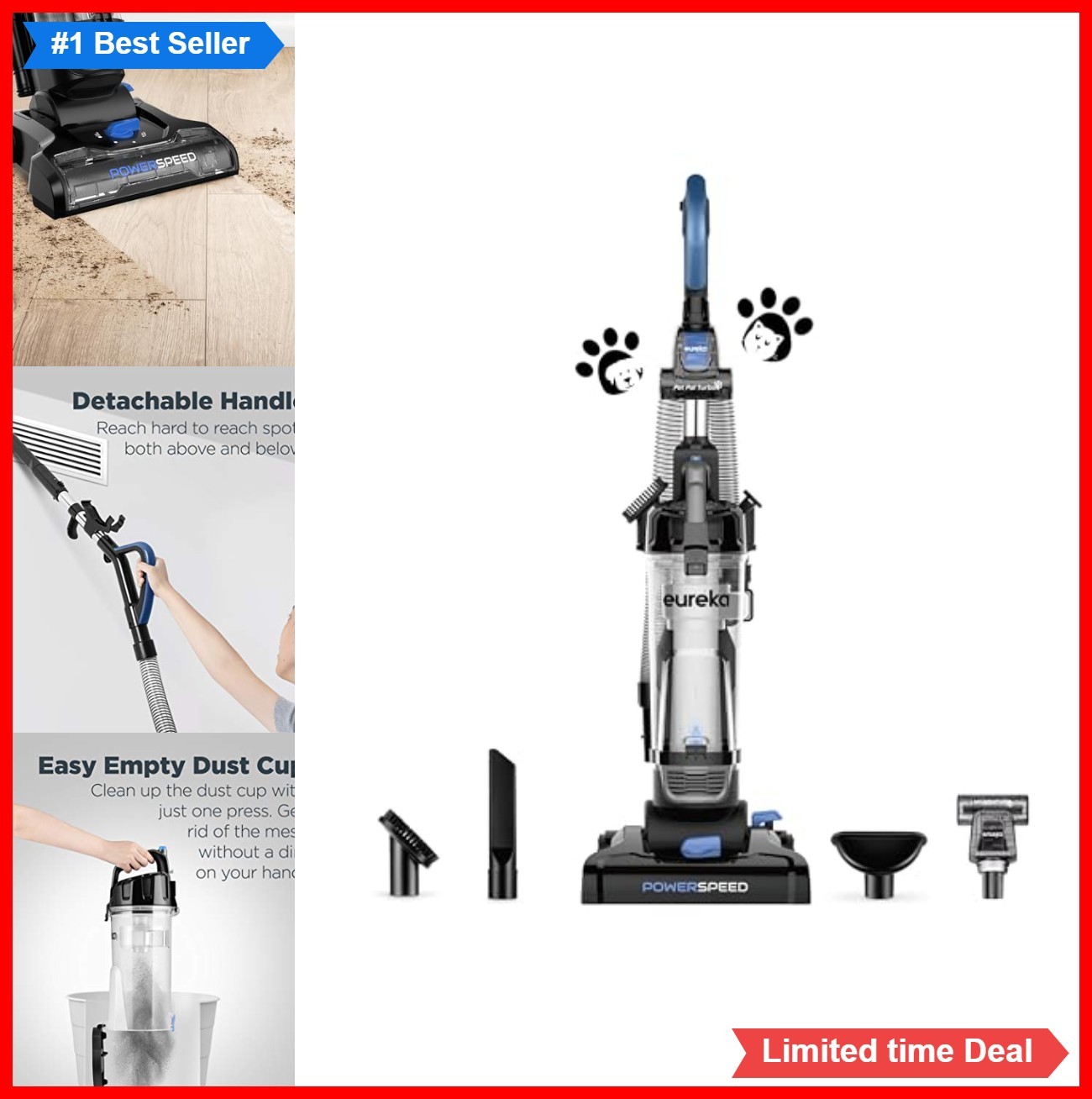 Upright Vacuum Cleaner Bagless 2.6L Dust Cup 960W Lightweight Corded Blue Pet