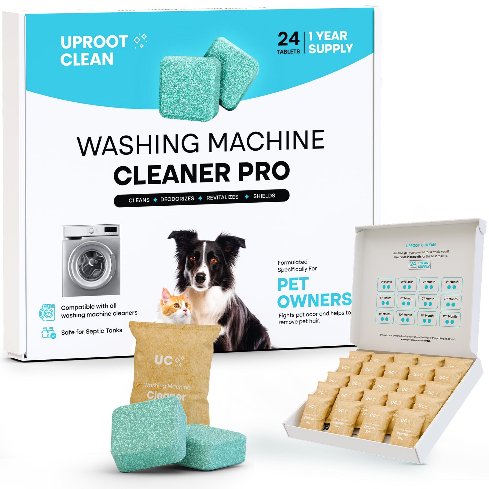 Uproot Clean Washing Machine Cleaner Tablets – 24 Pack for a 12 Month Formulated