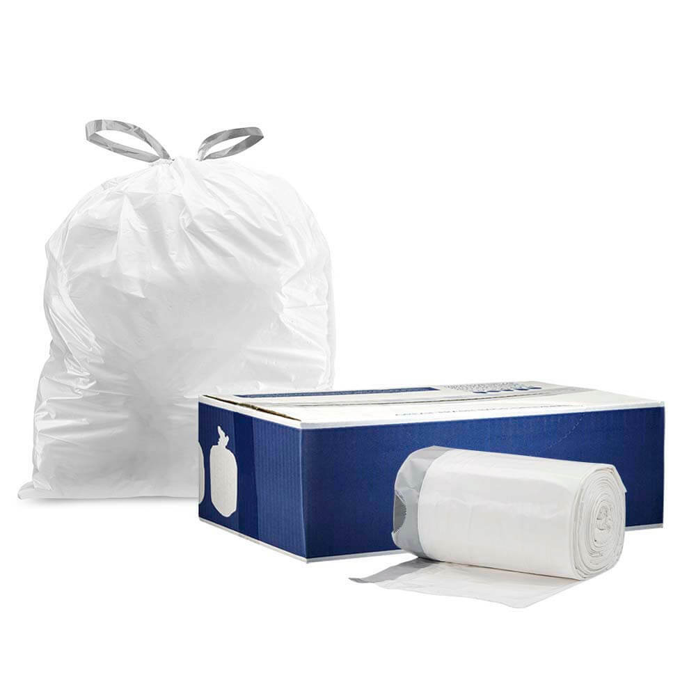 Plasticplace 6 Gallon Drawstring Trash Bags – White, Case of 200 Bags