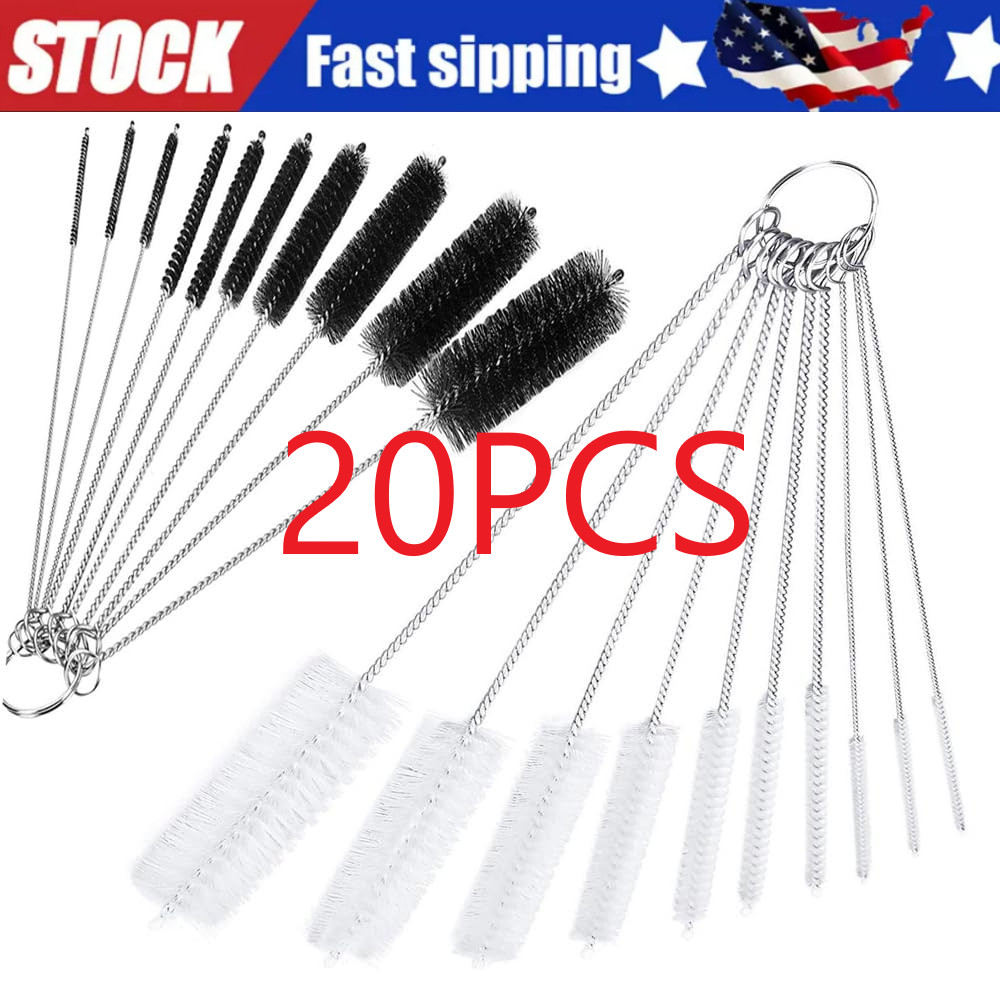 Nylon Straw Brush Cleaner Bottle Tube Pipe Small Long Cleaning 10Pcs Set USA