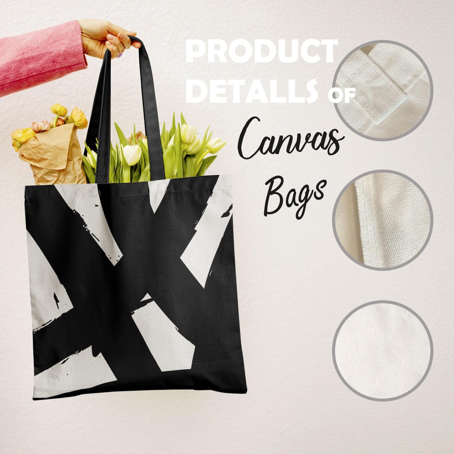 Abstract Black and White Tote Bag, Boho Abstract Contemporary Canvas Tote Bag…