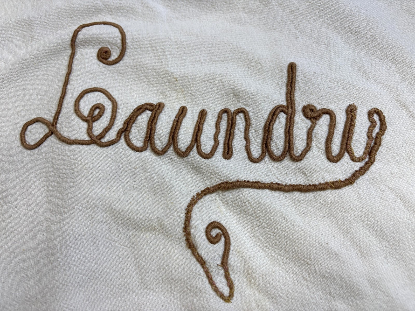 Lot 4 Vtg Antique Cotton Laundry Bags Draw String Clothes Sack Hand Embroidery