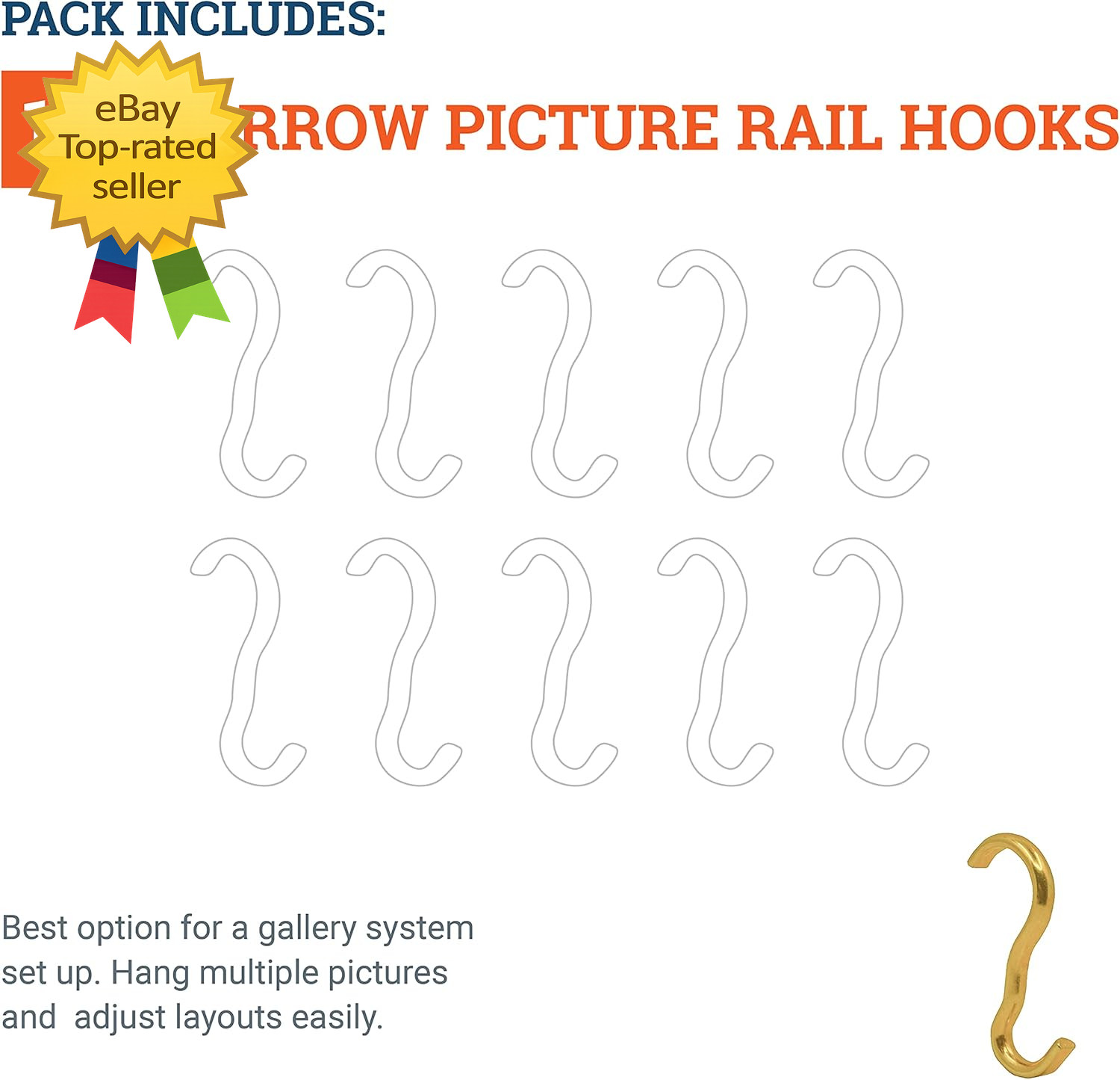 Picture Rail Hooks 10 Pack Heavy Duty Art Hangers Supports 25 Lbs Easy Install