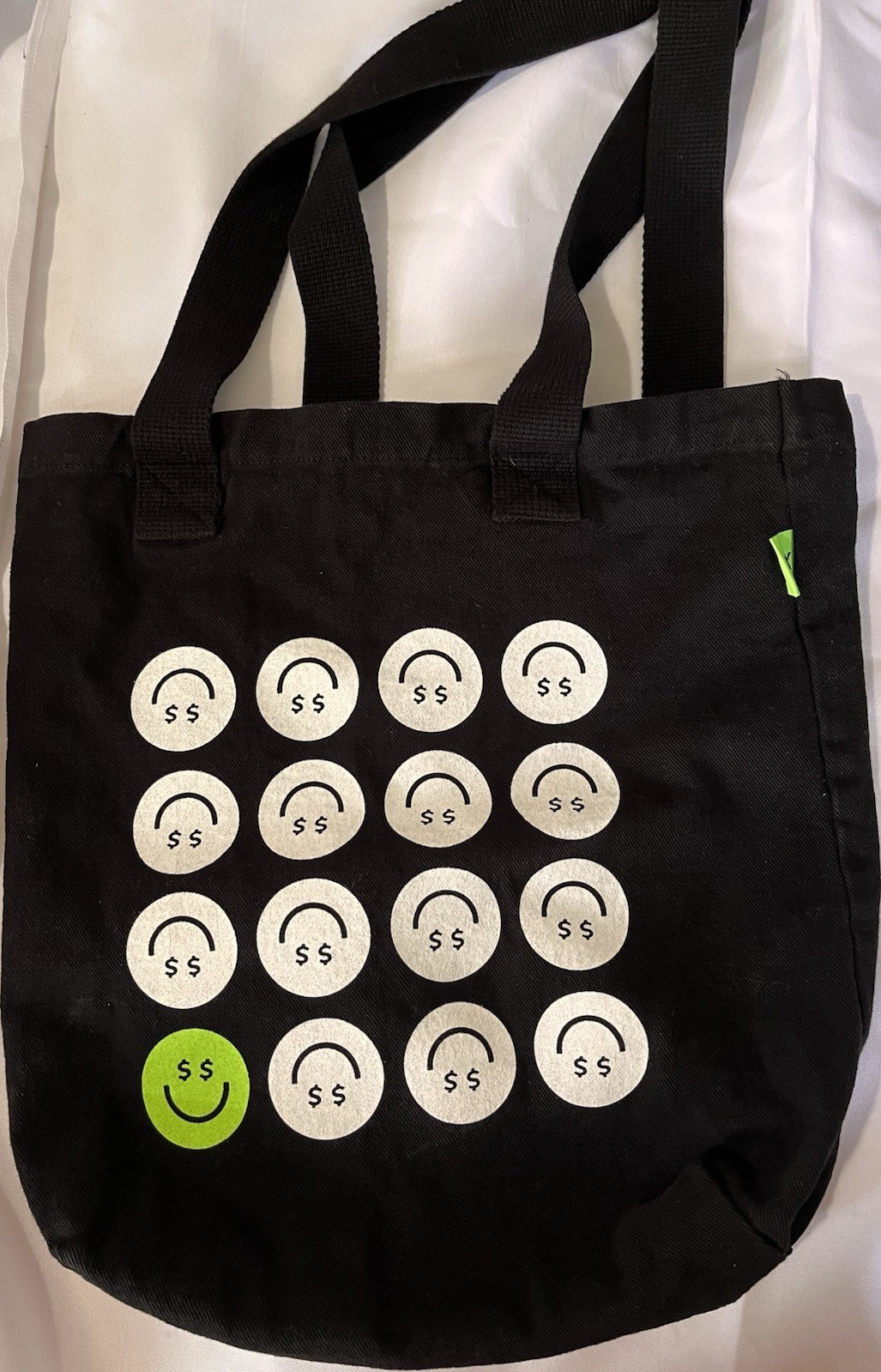 Reusable Large Canvas Tote Bag 14×14 Black/White/Green Smiley All-Over Cash App
