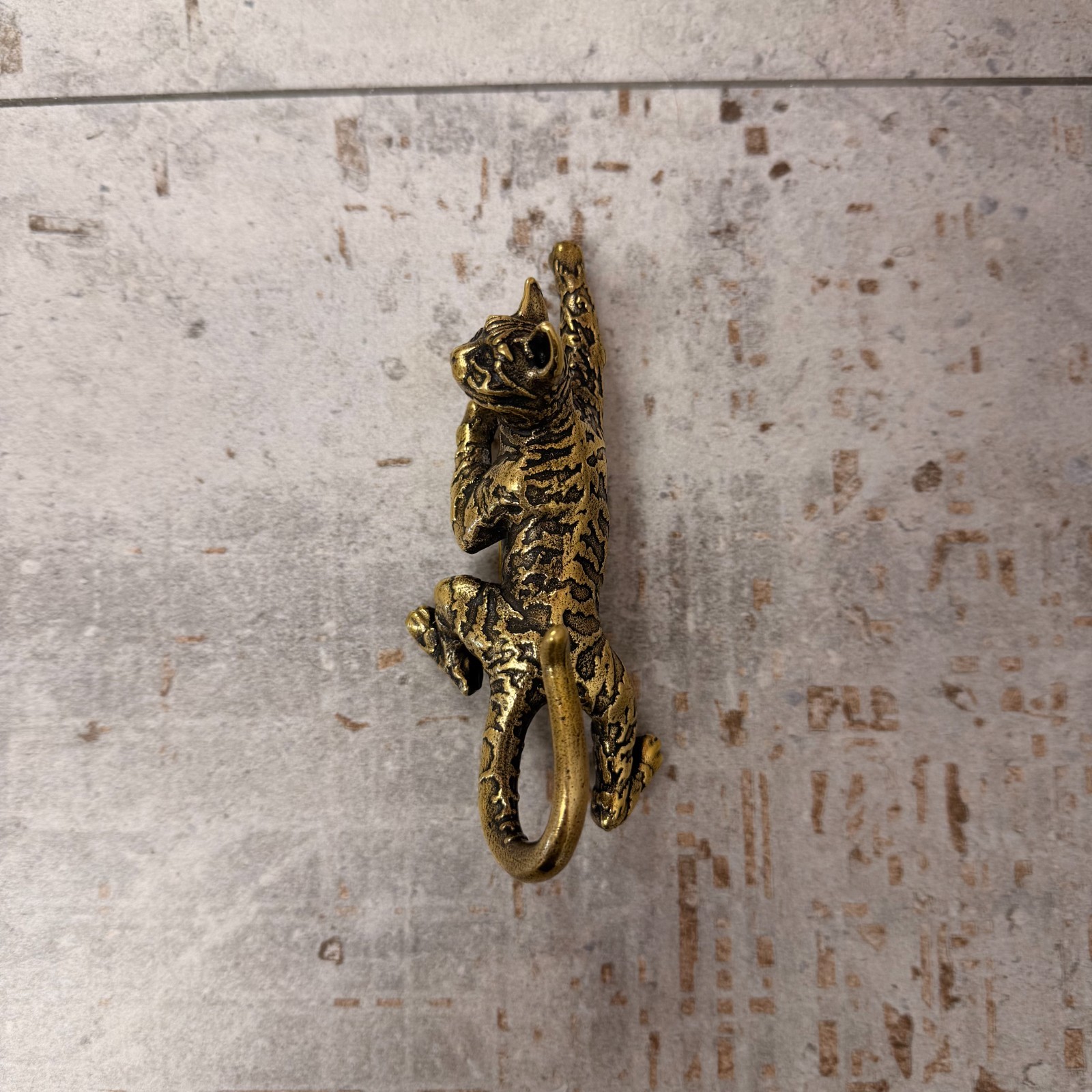 Bengal Cat Wall Hook Solid Brass Key Holder Animal Bathroom Decor Gift