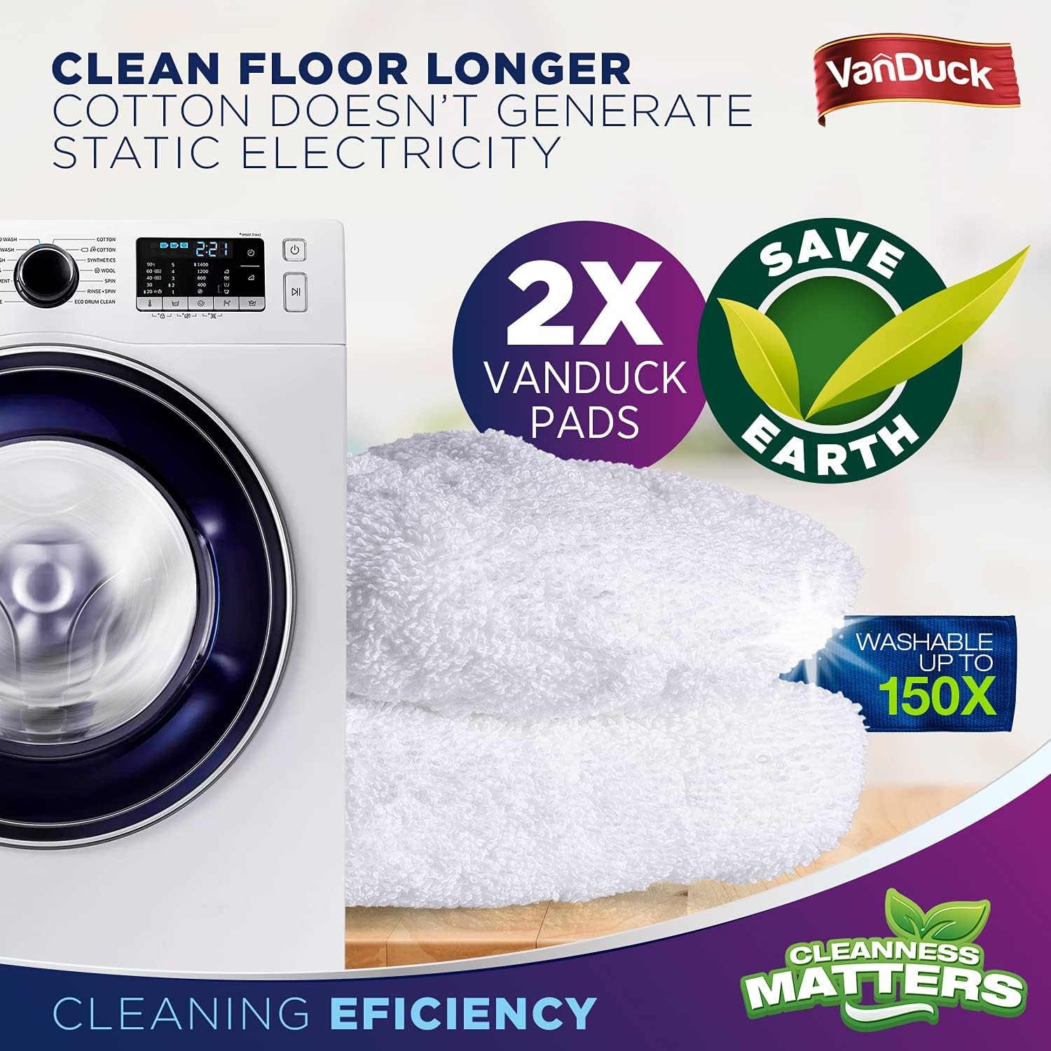 100% Cotton Pad Terry Cloth Mop Refills 15×8 inches, 2 Pack (Mop is Not