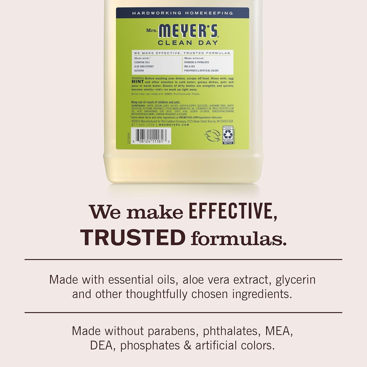 MRS. MEYER’S CLEAN DAY Liquid Dish Soap Refill, Lemon Verbena 48 Fl Oz Pack of 1