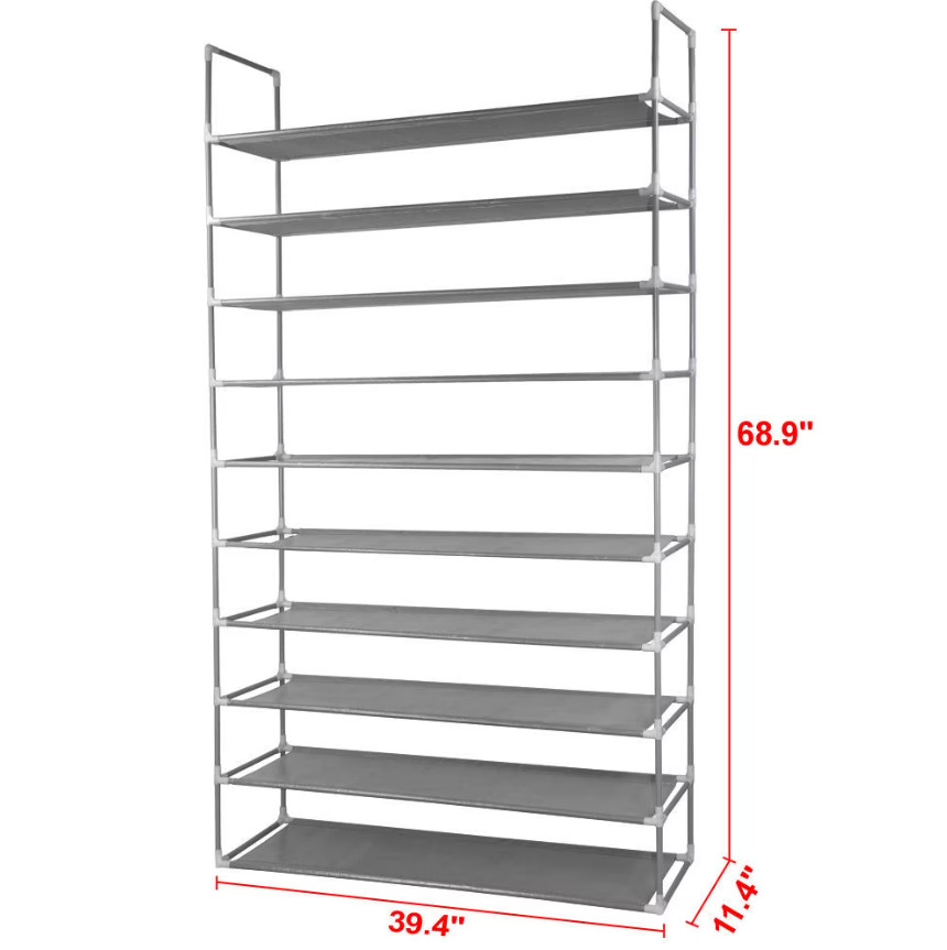 50 Pairs 10 Tier Shoe Rack Organizer Space Saving Shoe Tower Storage Gray Stack