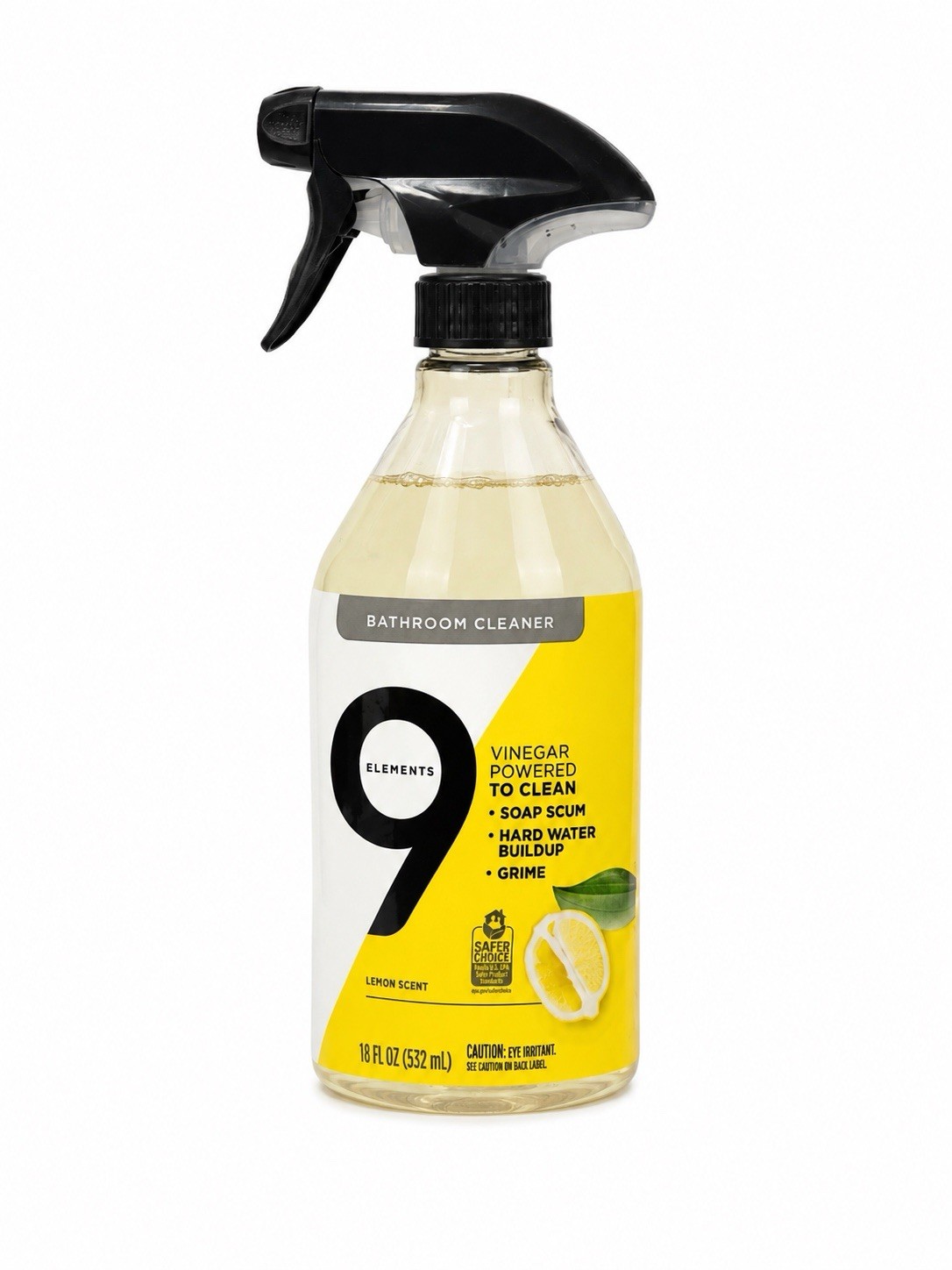 9 Elements Bathroom Cleaner Vinegar Powered Lemon Scent 18 oz Spray Bottle