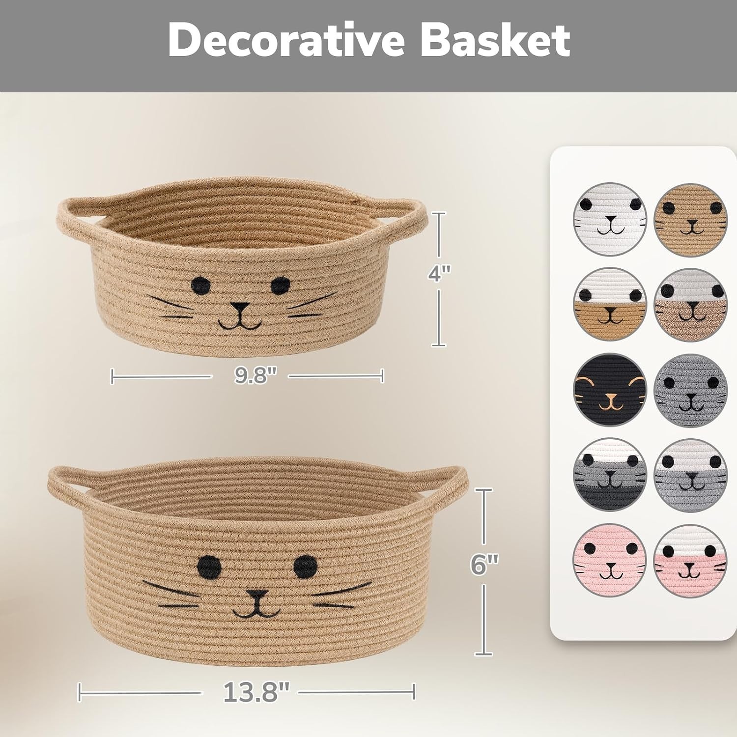 Multi-Purpose Cat Toy Storage Basket – Grey, 13.8″ x 6″ for Home & Nursery