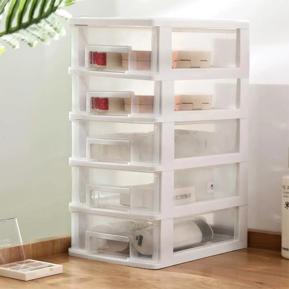 5 Drawer Desk Clear Plastic Storage Box Office Cabinet Transparent Miscellaneous