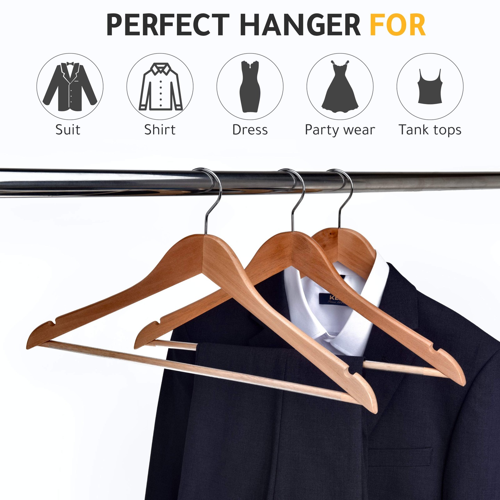 Quality Wooden Hangers – Slightly Curved Hanger Set – 17.5 inch, Natural