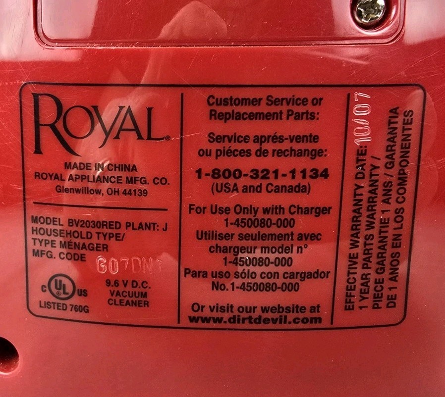 BASE MOTOR for Dirt Devil Broom Vac BV2030RED Cordless Rechargeable Vacuum Parts