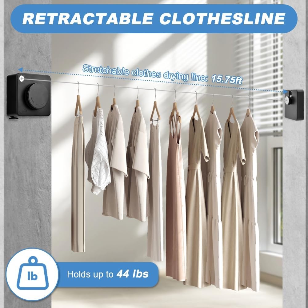 Retractable Clothesline Heavy Duty, Non-Sagging Indoor/Outdoor Clothes Line Retr