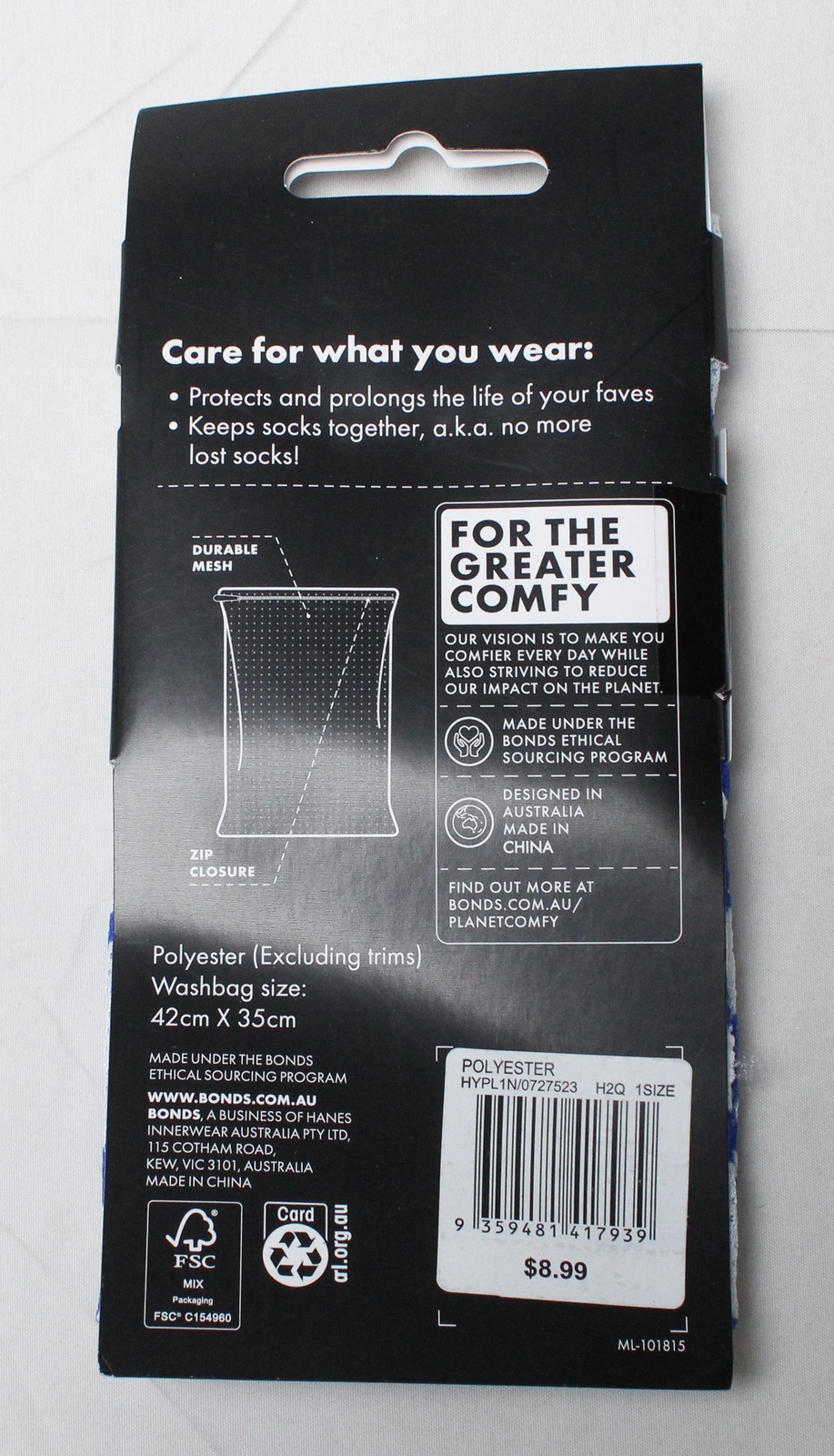 Bonds Unisex Adult’s Mesh Zip Washbag JW7 Blue/White Size 42cmX35cm NWT