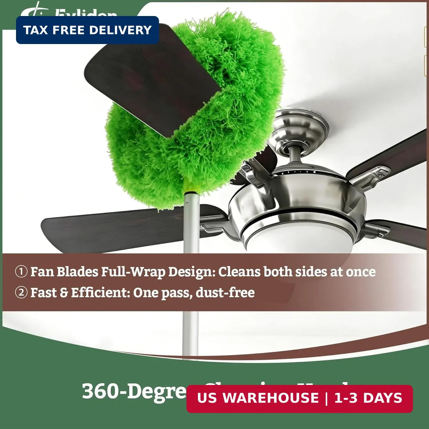 Eyliden 68″ Adjustable Ceiling Fan Duster – 360° Dual-Sided Microfiber | 0.75 lb
