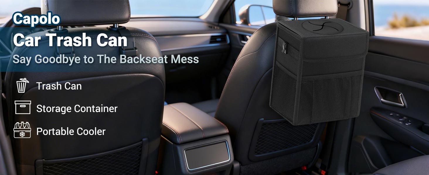 Car Trash Can with Lid, Leakproof Car Trash Bag Hanging Waterproof Automotive