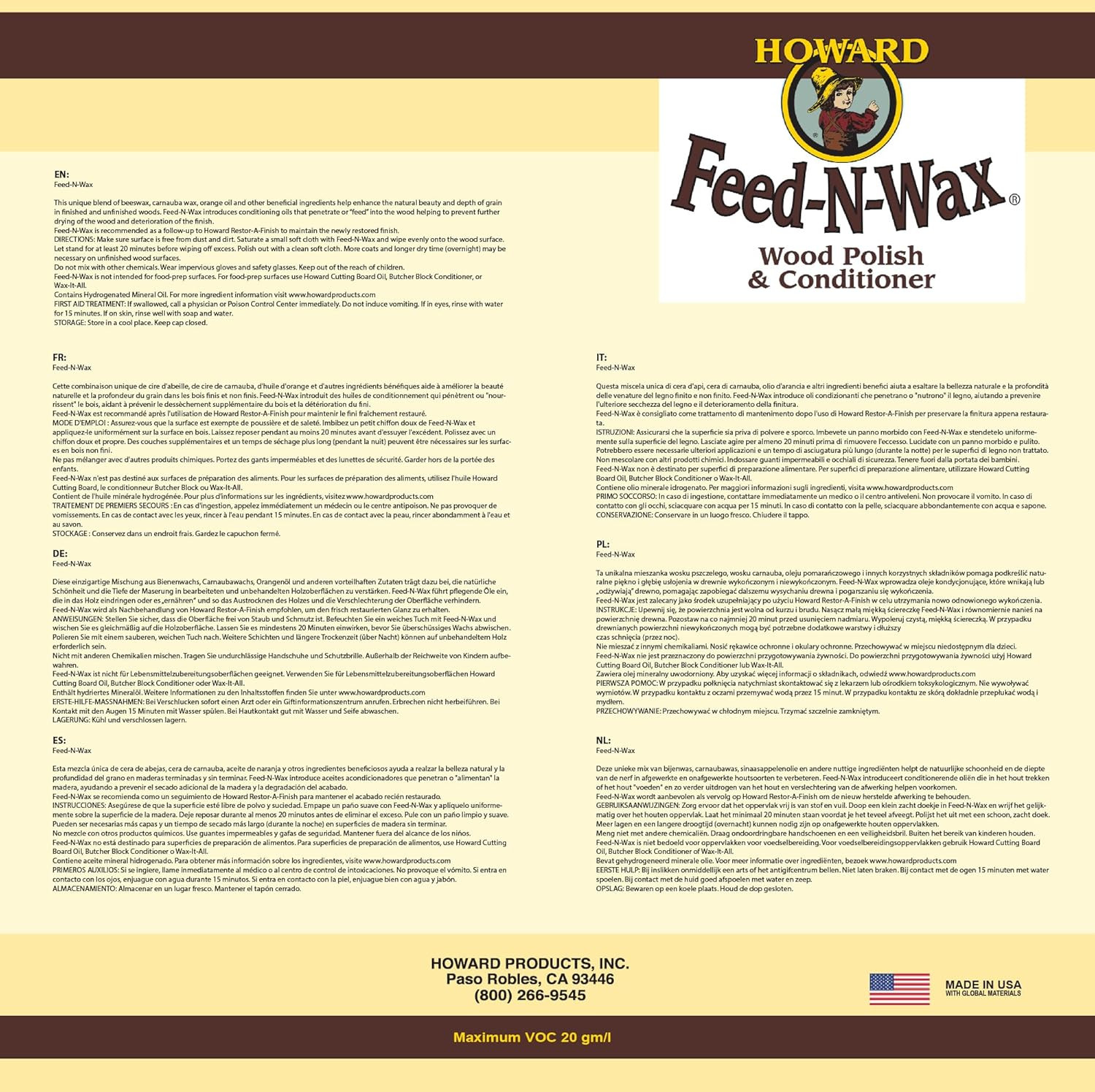 Products Beeswax Wood Polish & Conditioner, Feed-N-Wax for Wood Furniture Polish