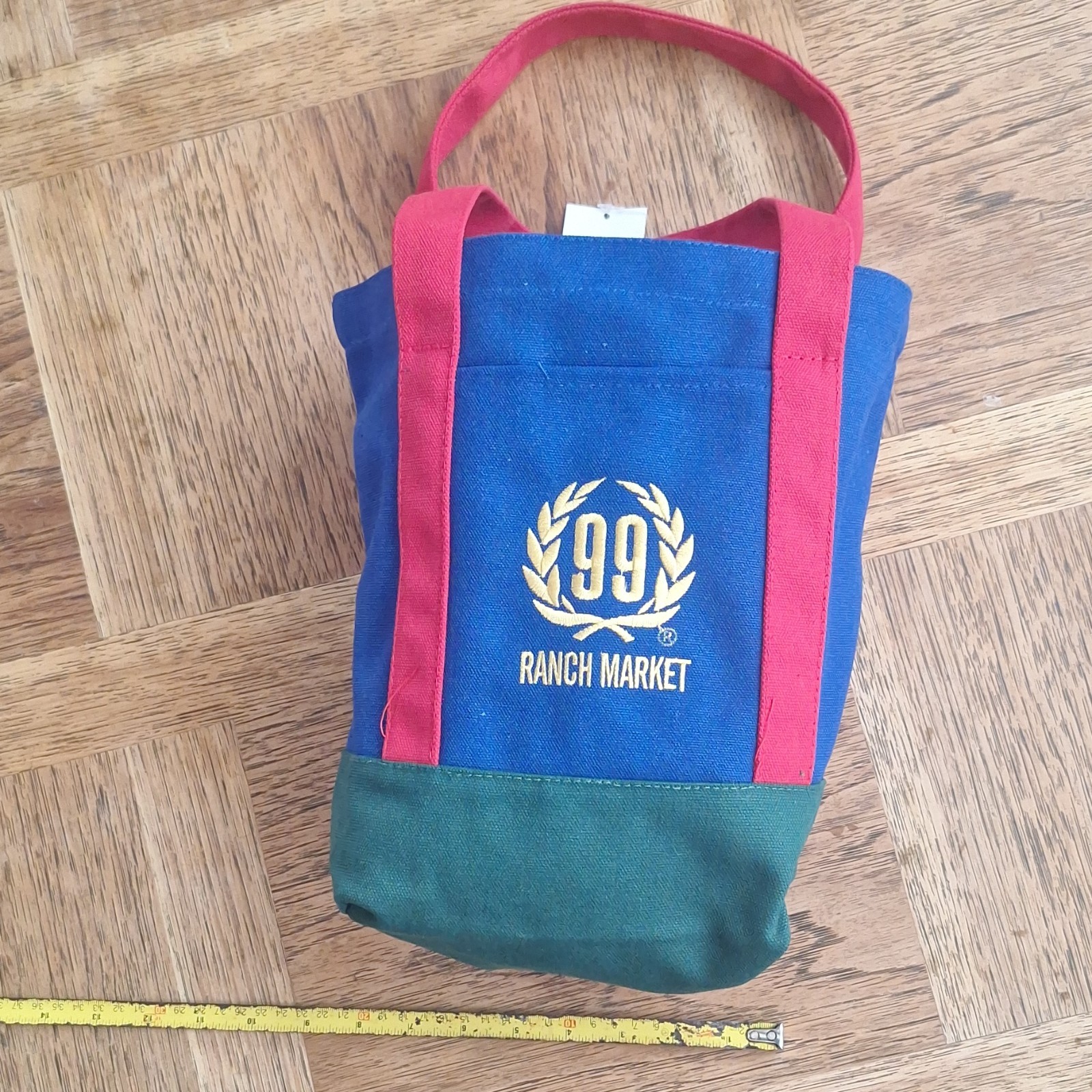 99 Ranch Market Canvas Foldable Tote Bag Blue Red Green All-Over Pattern Small