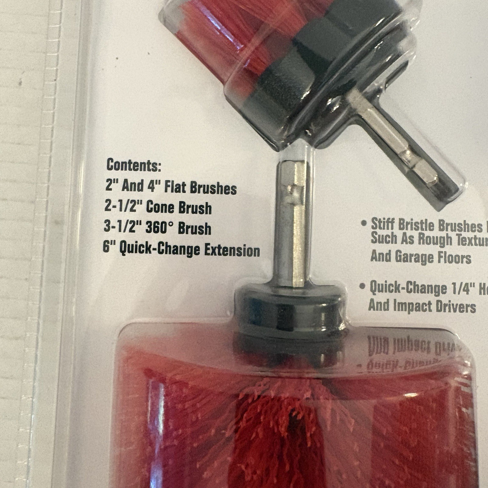 5 Piece Red Head Drill Brush Cleaning Tool Kit 1/4″ Hex Shank Medium Bristle