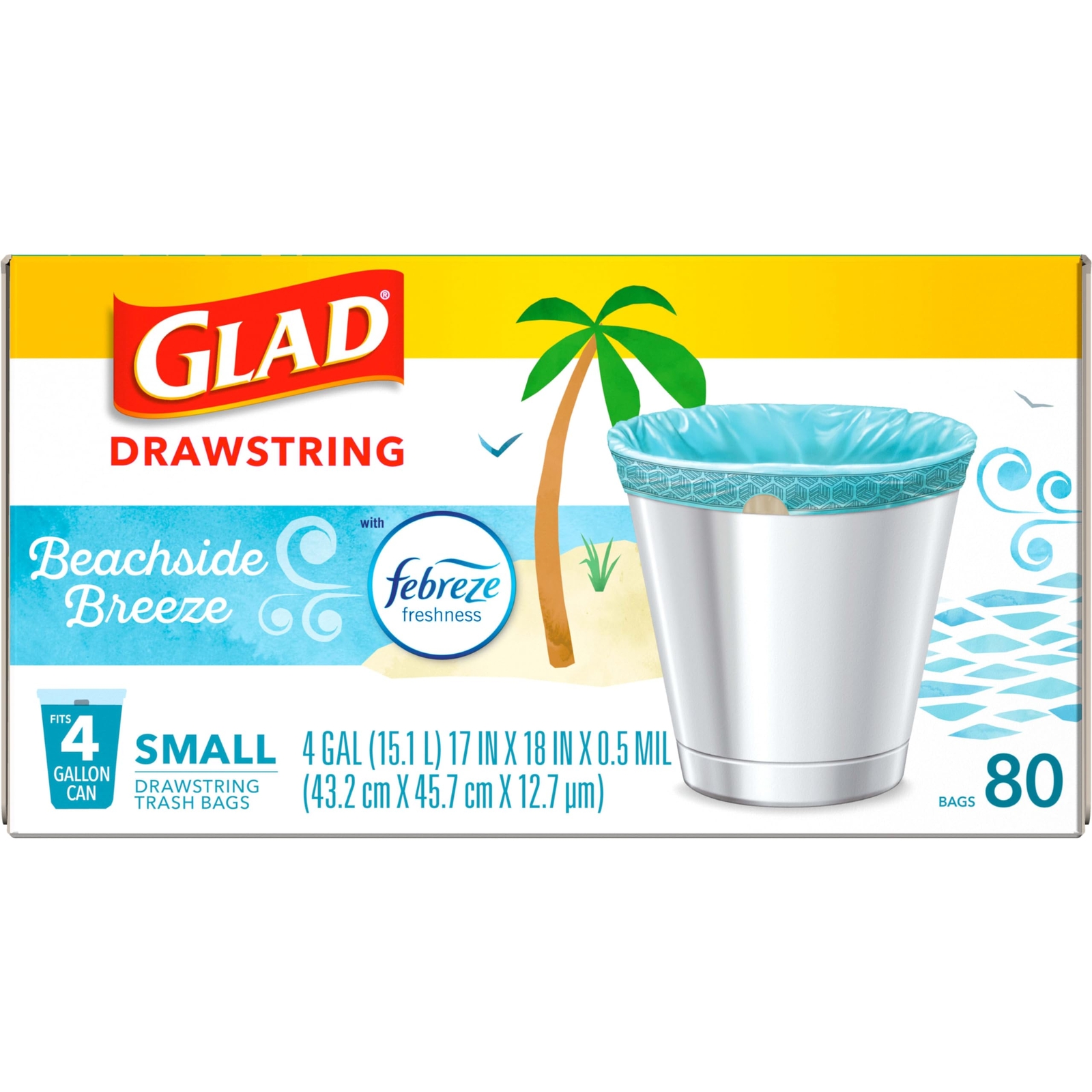 Glad 4 Gallon Drawstring Trash Bags 80 Count Blue Febreze Freshness Odor Control