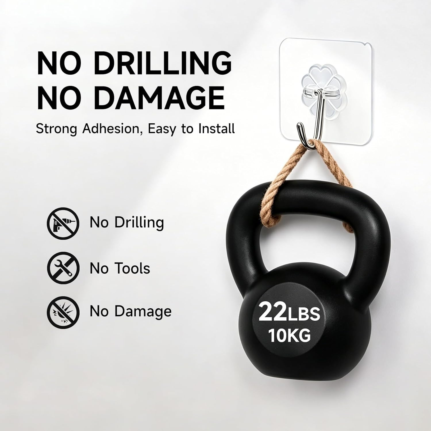 16 Pack Crystal Clear Adhesive Hooks for Hanging, Heavy Duty 22Lb | Sticky Hooks