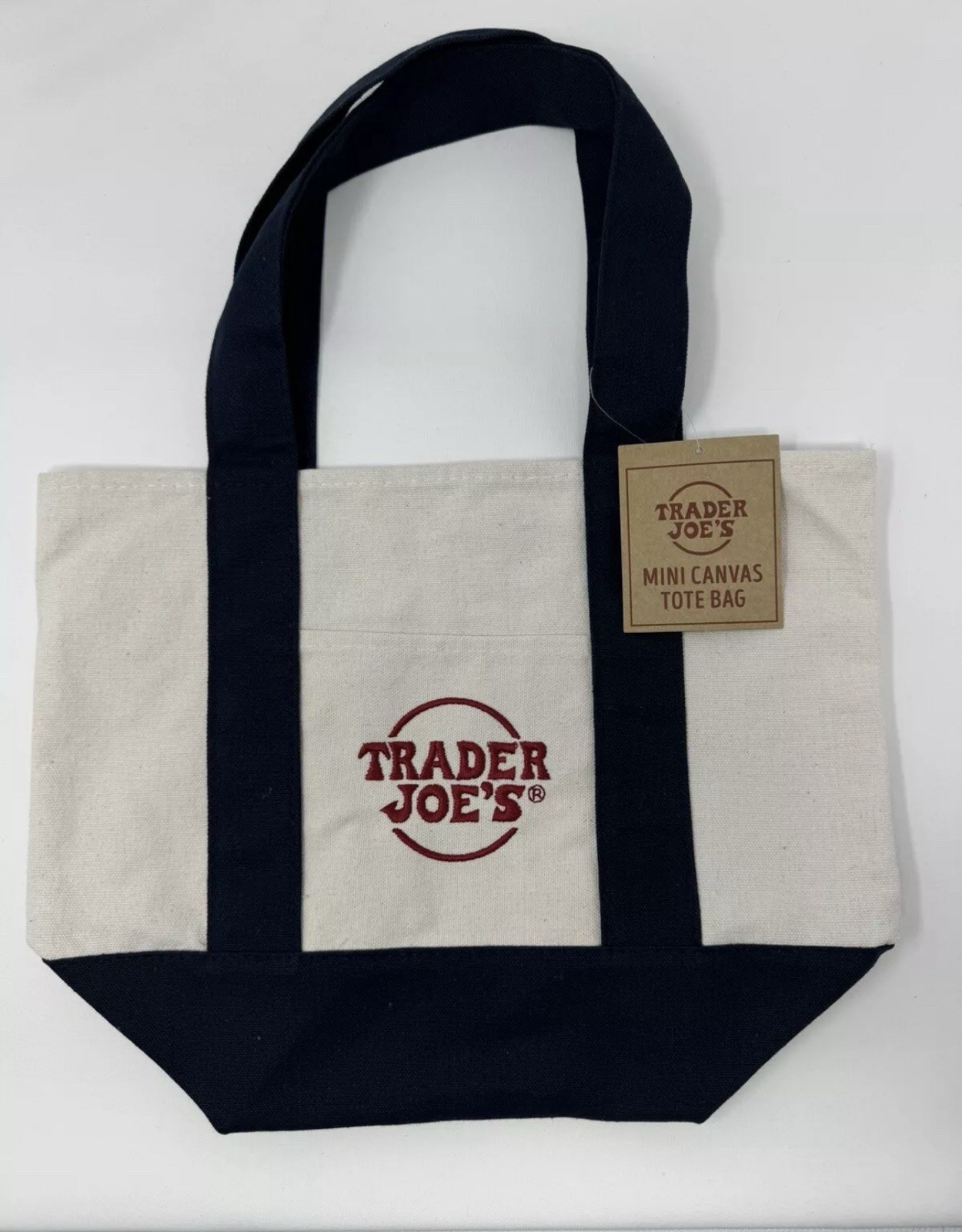 TRADER JOE’S NAVY BLUE MINI CANVAS TOTE BAG NWT FREE GIFT 🎁 FAST SHIPPING