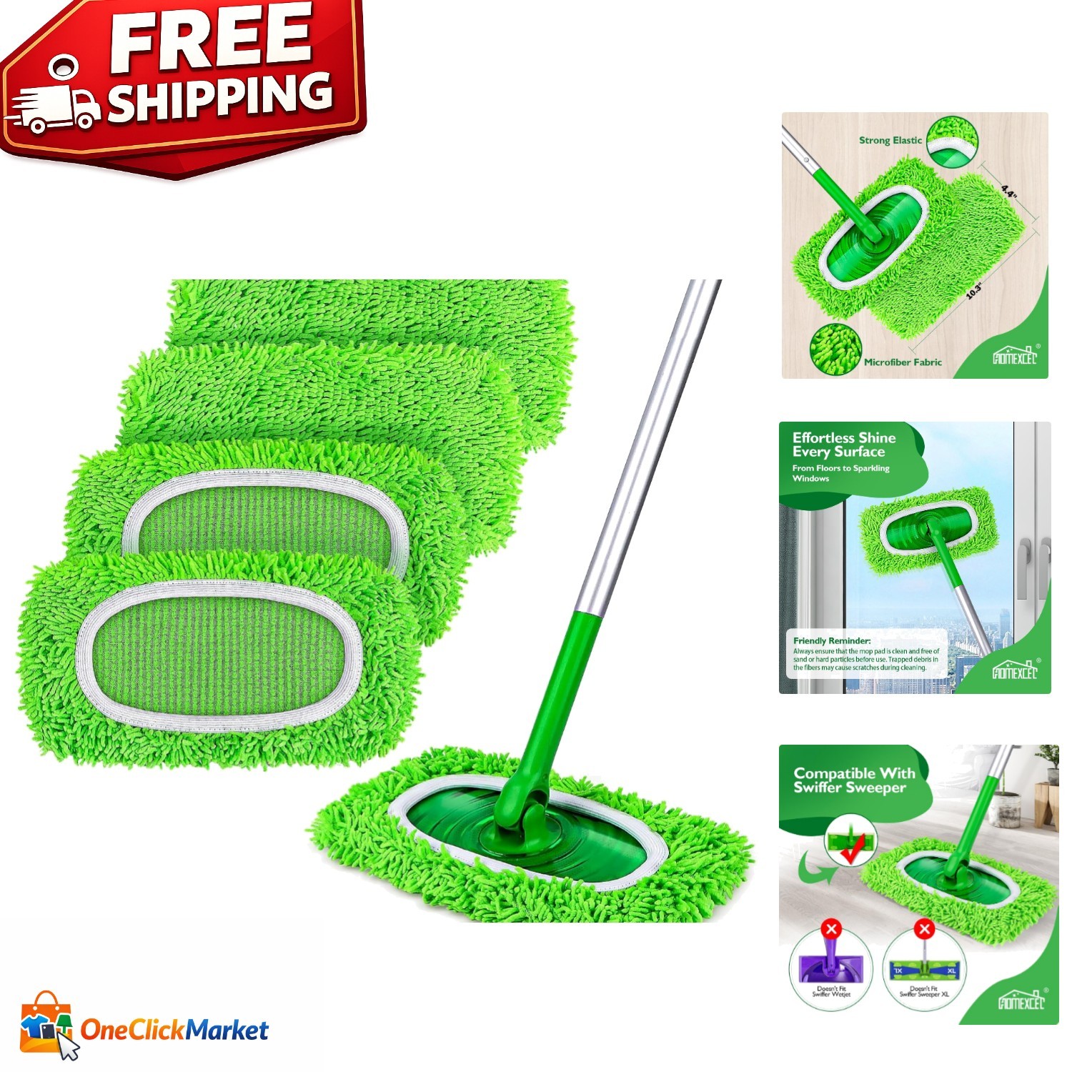 Washable Microfiber Mop Pads – Perfect for All Floor Types, Pack of 4