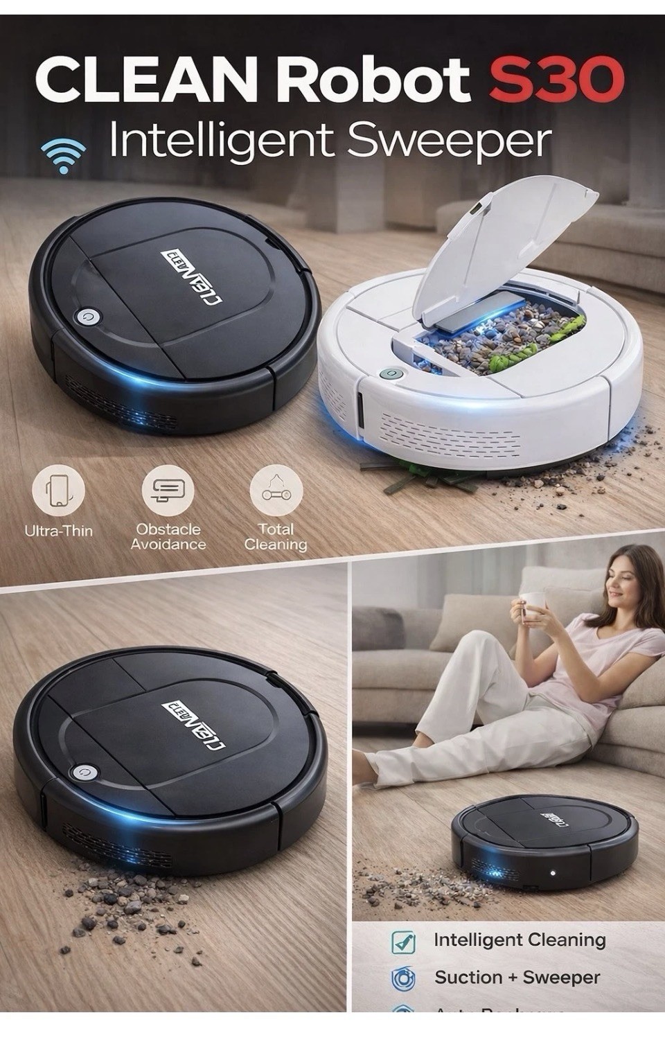 S30 Intelligent Robot Vacuum – Ultra-Thin 6.5cm Smart Sweeper for Hard Floors
