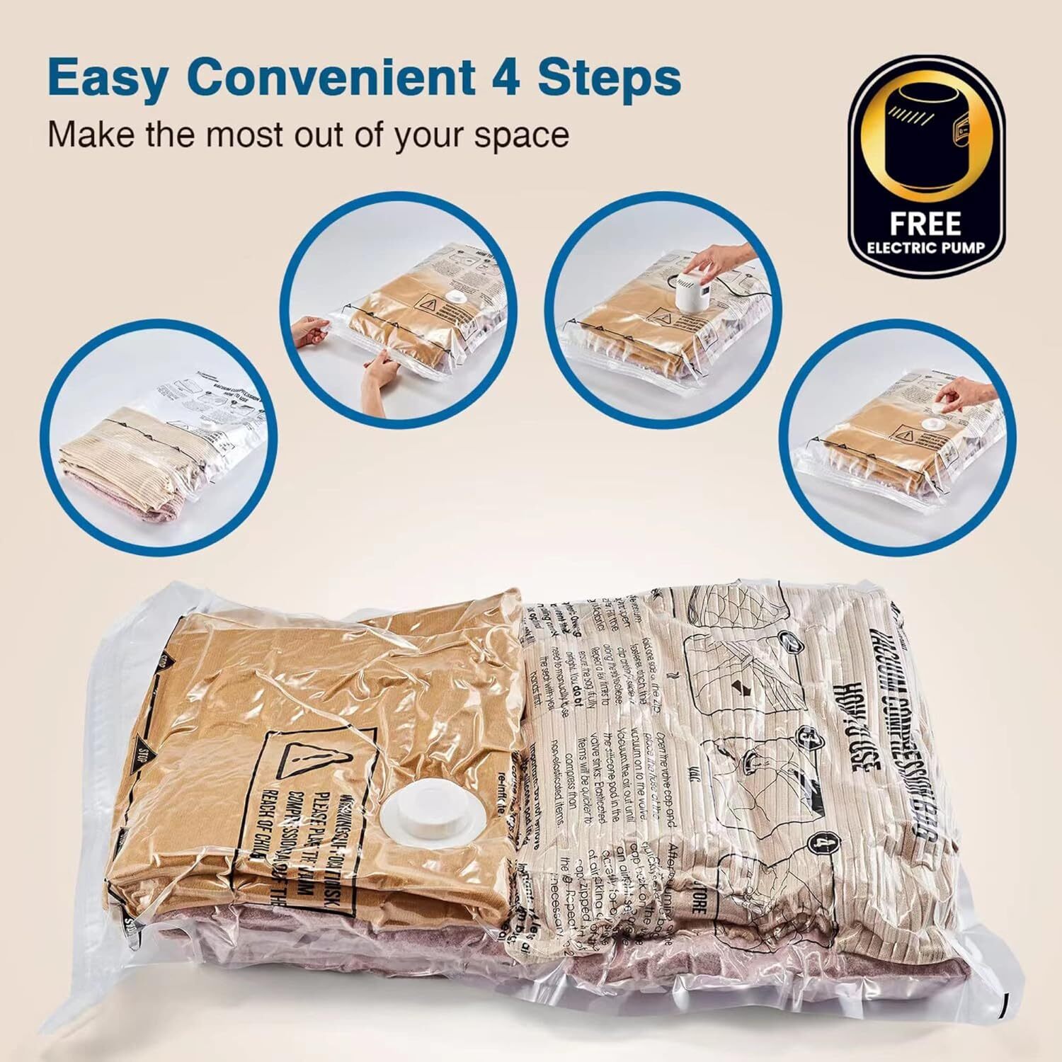 Vacuum Storage Bags with Electric Air Pump, 10 Pack (2 x Jumbo, 4 x Medium, 4 x