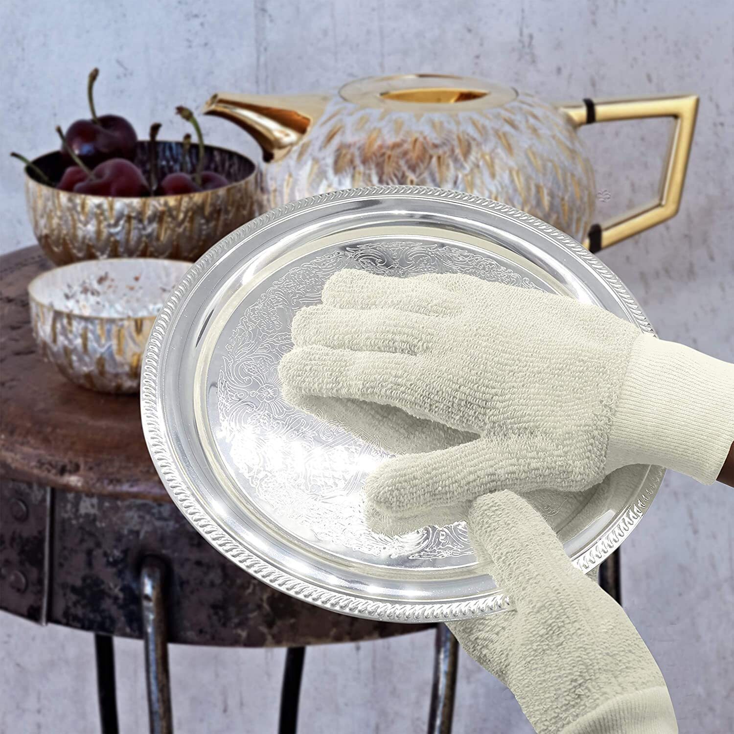 EvridWear Sterling Silver Polishing Cleaning Gloves with Terry Loop Cloth