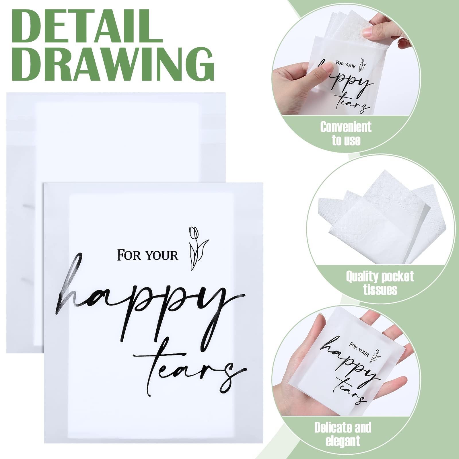 Happy Tears 3 Ply Tissues, 30 Pack, Wedding Guest Favors, White
