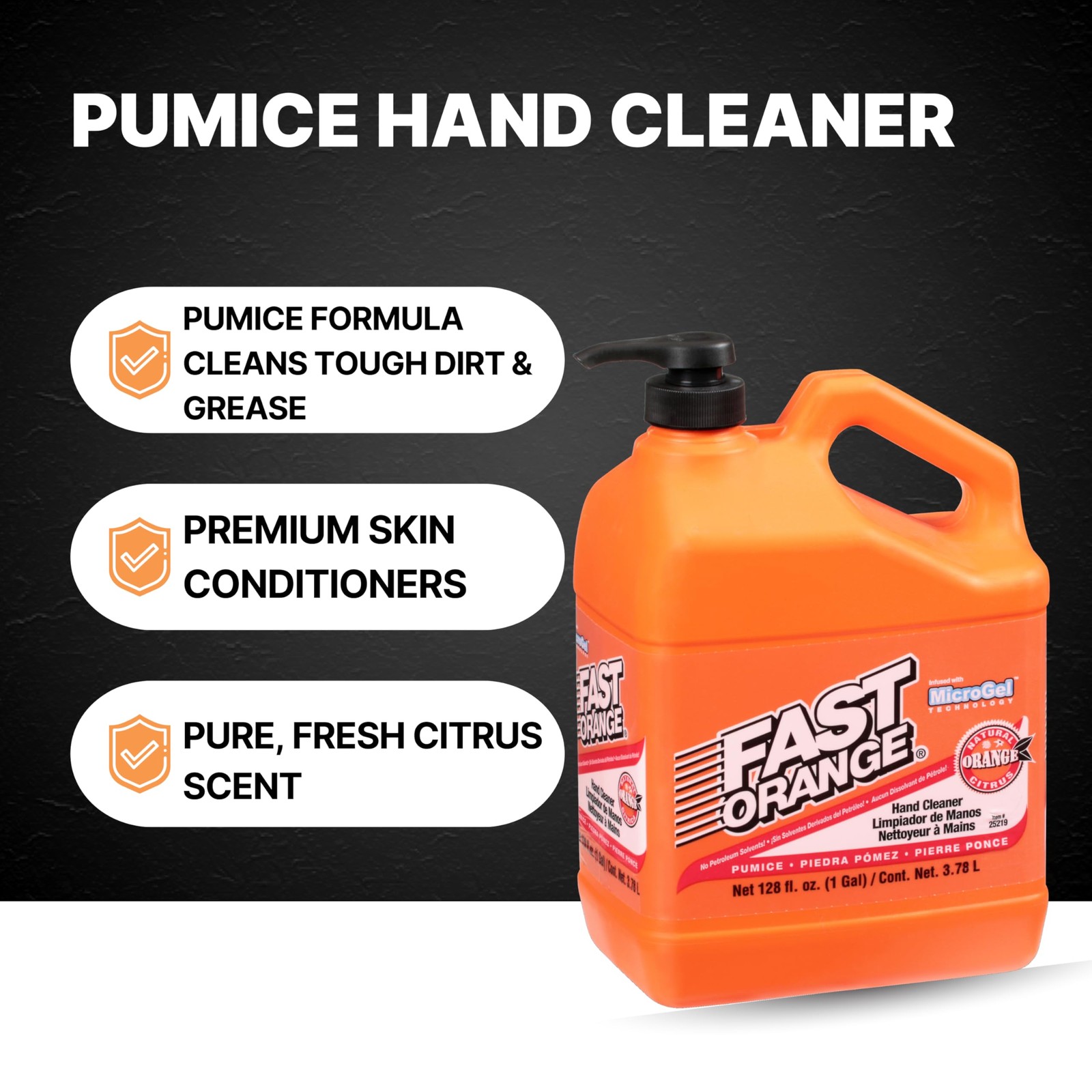 Fast Orange 25219 Pumice Lotion, Heavy Duty Hand Cleaner, Natural Citrus Scen…