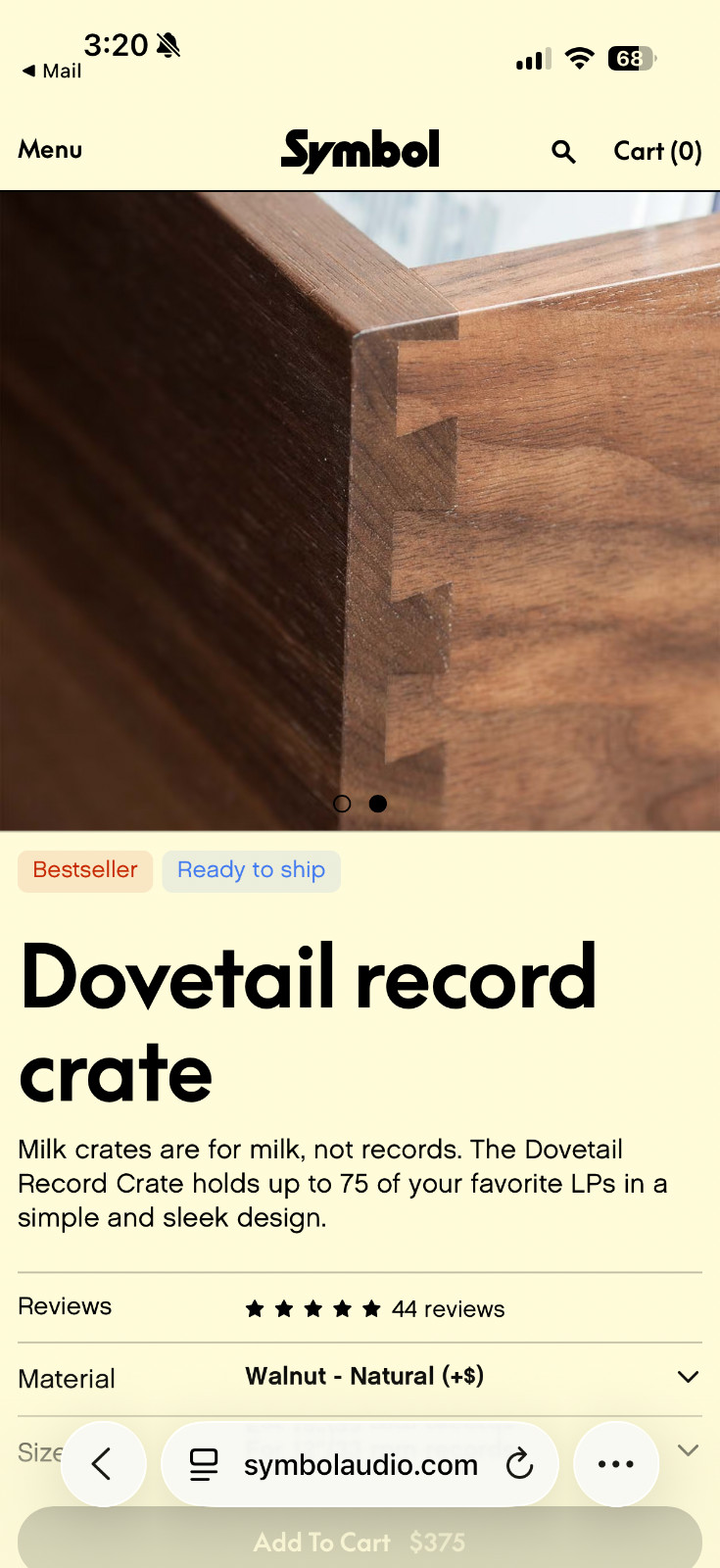 Record LP Crate, Storage Box, Solid Walnut, Dovetail Joinery, Symbol Audio