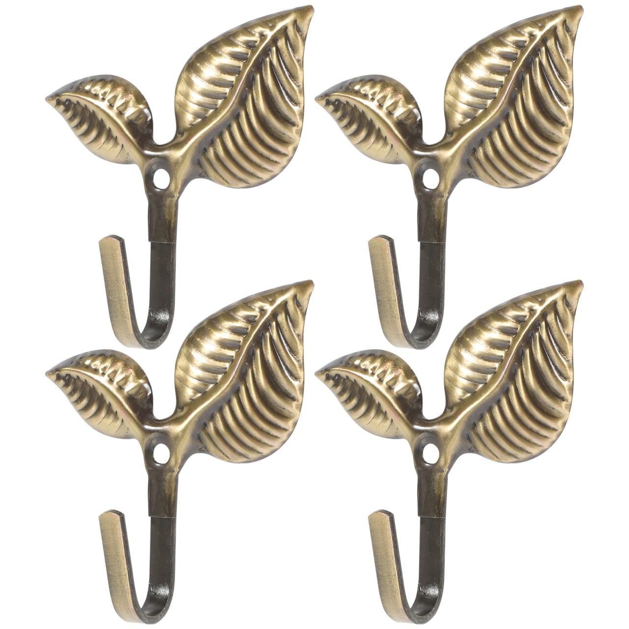 Wall Mounted Leaf Hook Rustic Wrought Iron Coat Hooks 4Pack 2.95×2.75×0.94″