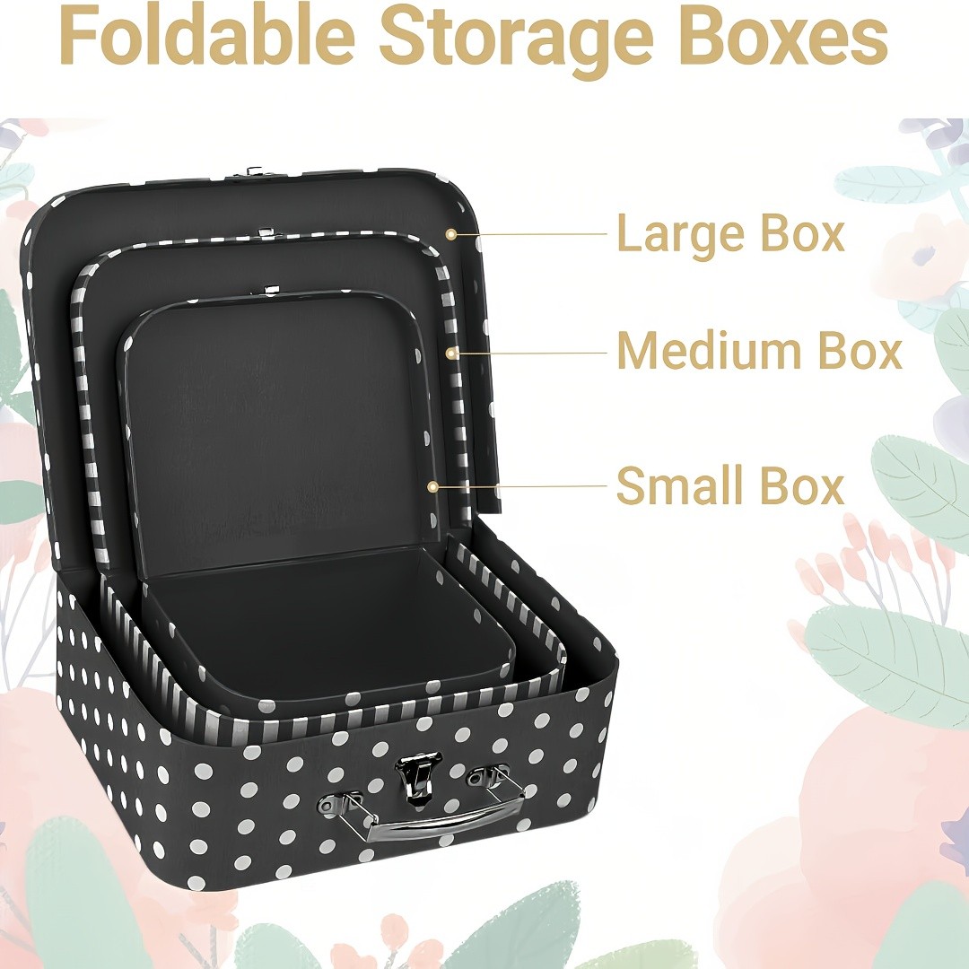 3/6 Pack Vintage Floral Dot Storage Boxes with Lids Handles